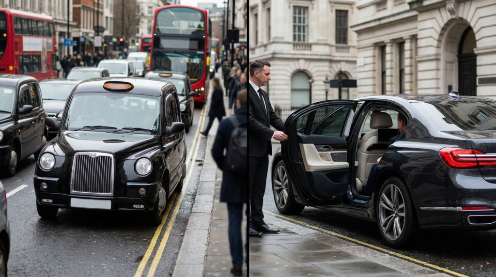 corporate cab vs regular taxi picture shpws the difference