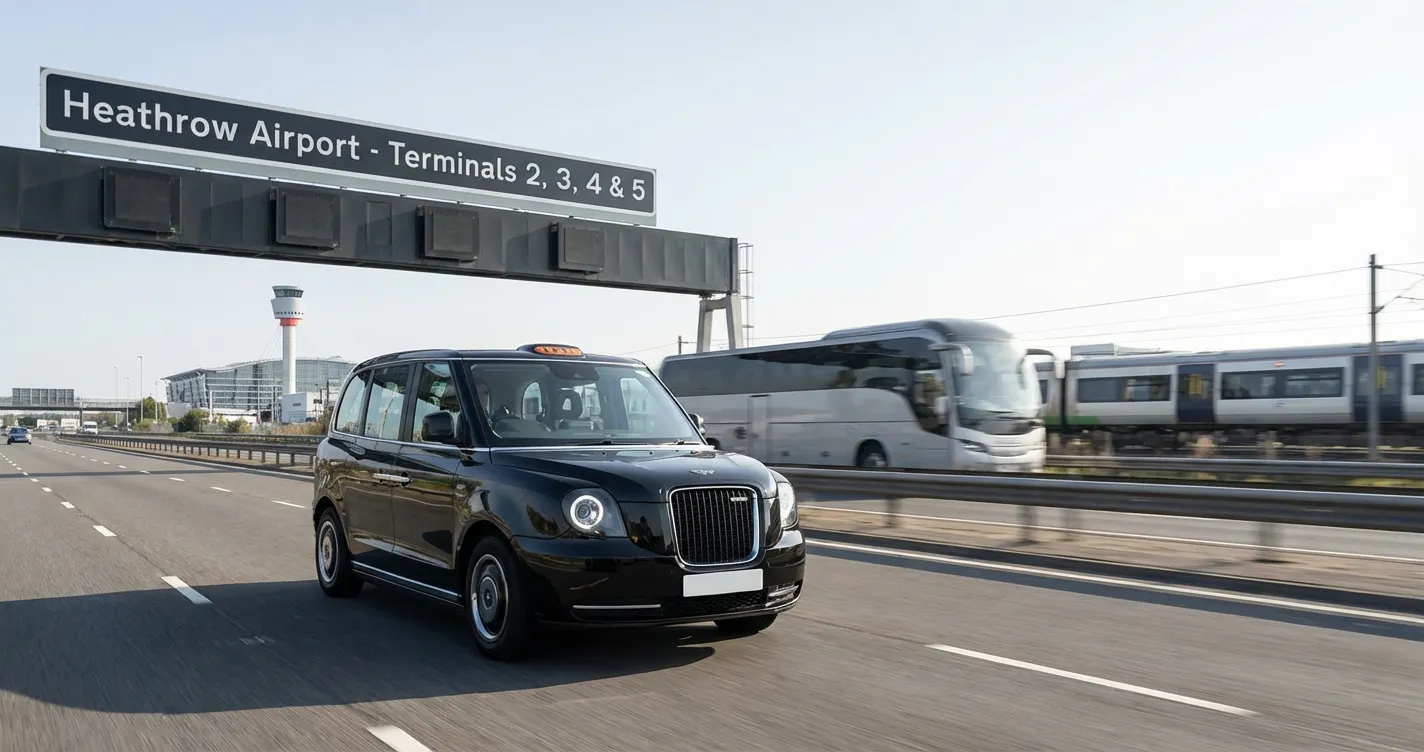 Taxi, train and bus options for travelling from Farnborough to Heathrow Airport